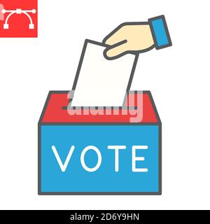 Hand voting ballot box color line icon, election and vote, vote box sign vector graphics, editable stroke filled outline icon, eps 10. Stock Vector