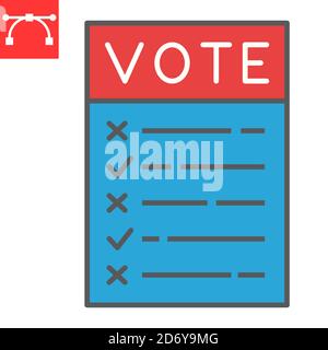 Ballot paper color line icon, election and checklist, voting paper sign vector graphics, editable stroke filled outline icon, eps 10. Stock Vector