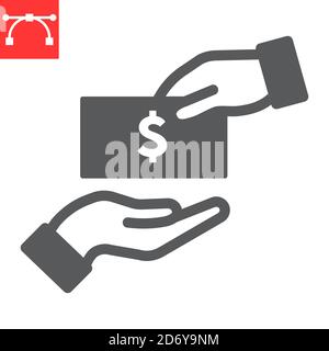 Bribe glyph icon, election and corruption, hand give bribery sign vector graphics, editable stroke solid icon, eps 10. Stock Vector
