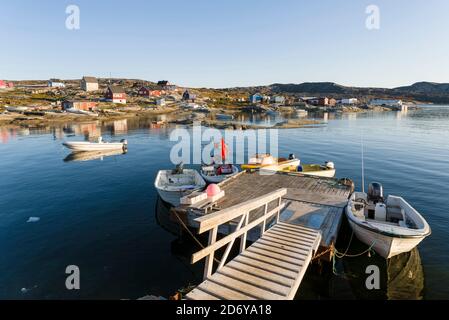 The Inuit village Oqaatsut (once called Rodebay) located in the Disko Bay.   America, North America, Greenland, Denmark Stock Photo