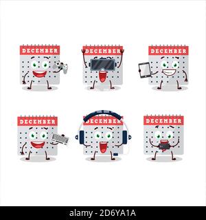 December calendar cartoon character are playing games with various cute emoticons Stock Vector