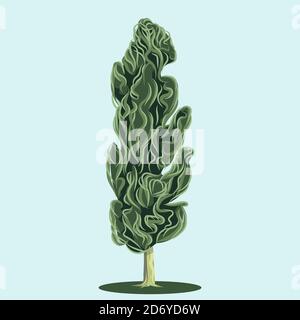 Vector poplar tree isolated on light blue background. Vector illustration for cartoon props and decor. Stock Vector