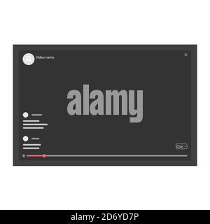 A screenshot of a video playback screen in social networks, with chat, buttons, on a white background. Stock Vector
