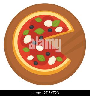 Italian cuisine pizza with tomato sauce and olives Stock Vector