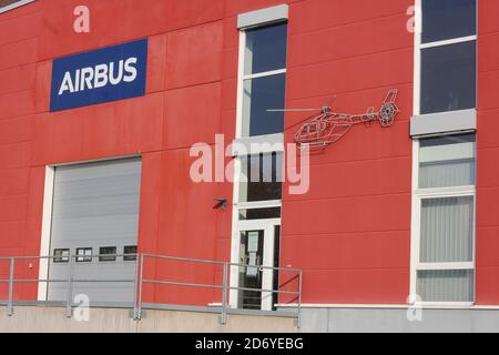 Airbus front entrance with airbus logo , Kassel. Repair parts and repairs of Airbus helicopters Stock Photo