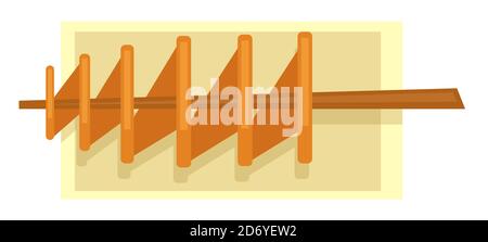 Spiral fried potato chips on stick served on plate Stock Vector