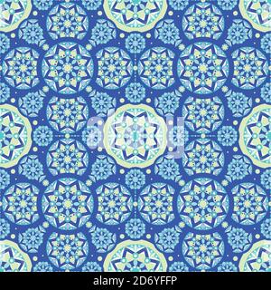 Seamless ethnic pattern with floral motives. Mandala stylized print template for fabric and paper. Boho chic design. Summer fashion Stock Vector
