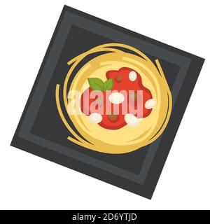Italian cuisine, pasta with tomato sauce and basil Stock Vector