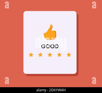 Good rating concept. Thumb up with line of stars positive reviews from satisfied customers. Stock Vector