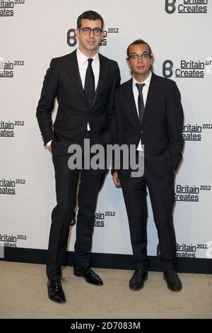 Graeme Fidler and Michael Herz of Bally arriving at the Britain Creates 2012 Fashion Art Collusion VIP gala at the Old Selfridge s Hotel in central London Stock Photo Alamy