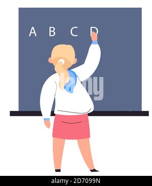 Teacher or student writing on blackboard at school Stock Vector