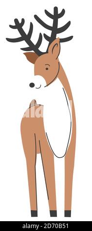 Christmas deer with big horns, woodland animal Stock Vector