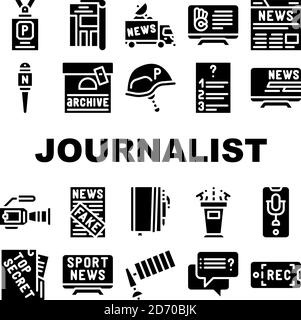 Journalist Accessories Collection Icons Set Vector Illustrations Stock Vector