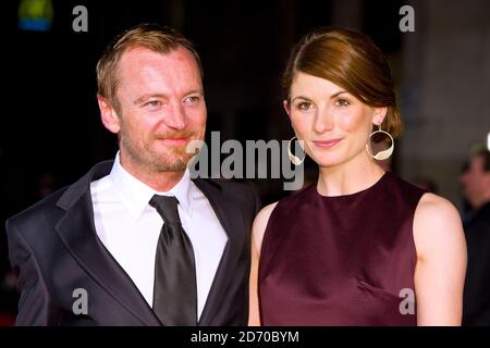 Richard Dormer and Jodie Whittaker arrives for the screening of new film Good Vibrations at the Odeon West End cinema in London Stock Photo