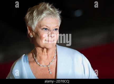 Dame Judi Dench attending the premiere of Skyfall, at the Royal Albert Hall in west London.  Stock Photo