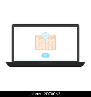 Email sending concept. Sending email on the laptop screen. Vector illustration in flat style Stock Vector