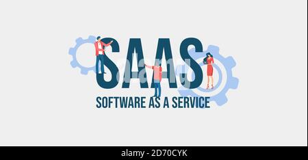 SAAS Software as a service. Informational online communication social media marketing technologies. Stock Vector