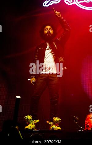Major Lazer performs on stage during the iHeartRadio Music Festival ...