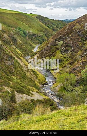 River (Afon)) Aled flowing through a typical V shaped valley on the Denbigh Moors (Mynydd Hiraethog) North Wales UK Septembern2019 1045 Stock Photo