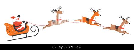 Santa Claus riding sleigh with xmas reindeers Stock Vector