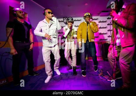 So Solid Crew members Romeo, Harvey, Megaman and Swiss pictured during a live session at Choice FM, London, which will be broadcast on Max's Weekend Session Show this Saturday 4-7pm. Stock Photo
