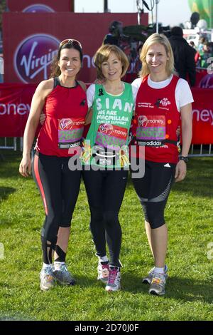 Susanna Reid, Sian Williams and Sophie Rayworth pictured at the start of the London Marathon, in Blackheath in south London. Stock Photo