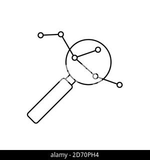 Magnifier icon, enlarged molecule. Sign for application, site, phone. Stock Vector