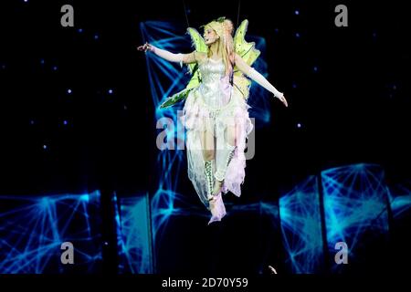 Stacey Solomon performing as Tinker Bell at the London VIP night for Peter Pan - the Never Ending Story, at Wembley Arena in London. Stock Photo