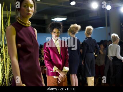 Models show new designs at the Jerome fashion show, held at the Chelsea Market in New York, as part of Mercedes Benz New York Fashion Week F/W 2014. Stock Photo