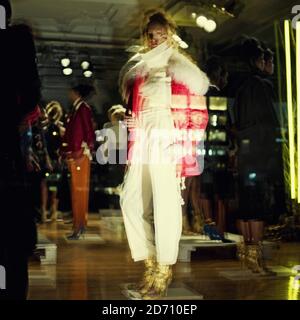 Models show new designs at the Jerome fashion show, held at the Chelsea Market in New York, as part of Mercedes Benz New York Fashion Week F/W 2014. EDITORS NOTE - THIS IMAGE HAS BEEN PROCESSED WITH DIGITAL FILTERS Stock Photo