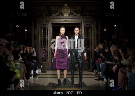 A model on the catwalk at the Bernard Chandran fashion show, held at the Freemason's Hall as part of London Fashion Week Stock Photo