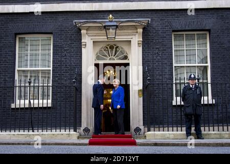 German chancellor Angela Merkel arrives at Downing Street in London, to meet with Prime Minister David Cameron. Stock Photo