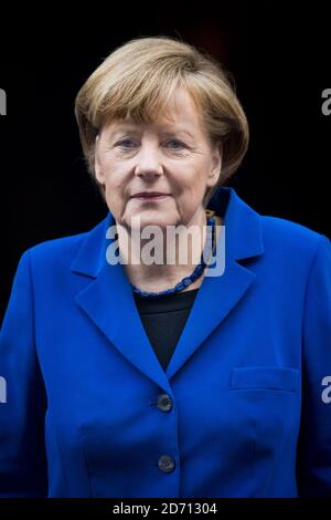 German chancellor Angela Merkel visits Downing Street in London, to meet with Prime Minister David Cameron. Stock Photo