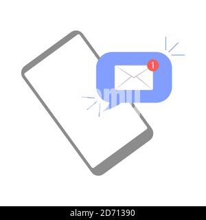 Smartphone with a new message on the screen. Chat, sms,, instant messaging, mobile messenger concept for websites. Stock Vector