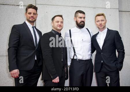 Keith Duffy, Mikey Graham, Shane Lynch and Ronan Keating of Boyzone attending the Tesco Mum of the Year awards, at the Savoy Hotel in London. Stock Photo