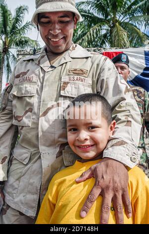 Miami Florida,Biscayne Boulevard Bayfront Park,Veterans Day Parade Ceremonies,father son man boy Army veteran Hispanic, Stock Photo