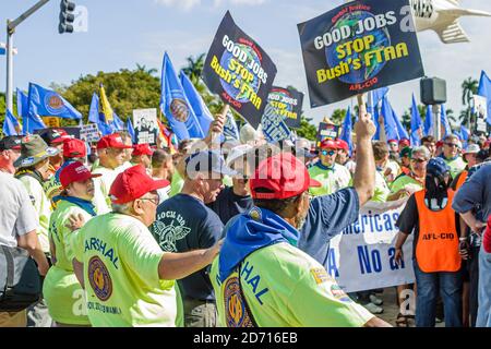 Miami Florida,Biscayne Boulevard,Free Trade Area of Americans Summit FTAA demonstrations,protesters AFL-CIO union members, Stock Photo