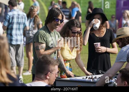 Anthony Kiedis of the Red Hot Chilli Peppers pictured backstage at the Isle of Wight Festival, at Newport on the Isle of Wight. Stock Photo