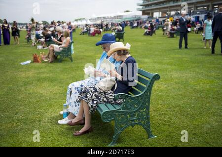 Race goers on day four of Royal Ascot, at Ascot Racecourse in Berkshire. Stock Photo