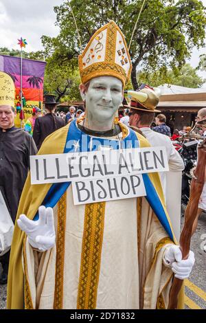 Miami Florida,Coconut Grove King Mango Strut parade annual satire politically incorrect humor humour illegal alien bishop, Stock Photo