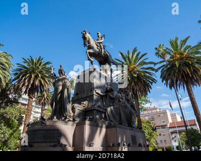 Plaza 9 de Julio, monument commemorating General Jose de Arenales Town Salta in the north of Argentina located in the foothills of the Andes. 'Salta L Stock Photo