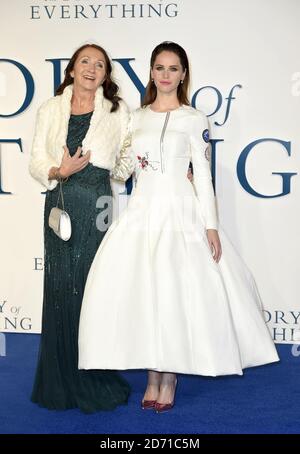 Felicity Jones and Jane Wilde Hawking (left) arriving at the Theory Of Everything UK Premiere held at Odeon Leicester Square, London Stock Photo