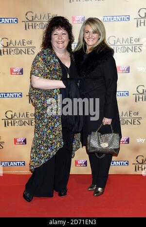 Sally Lindsay (right) and guest attending the world premiere of the fifth series of Game of Thrones at the Tower of London, London. Stock Photo