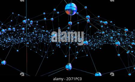 Abstract connected dots on bright blue background. Technology concept. 3D rendering Stock Photo