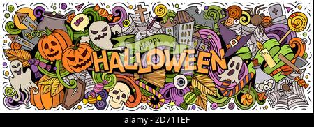 Happy Halloween hand drawn cartoon doodles illustration. Stock Vector