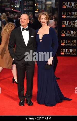 Joe Coleman and Janet McTeer attending the Olivier Awards, at the Royal Opera House in London. Stock Photo