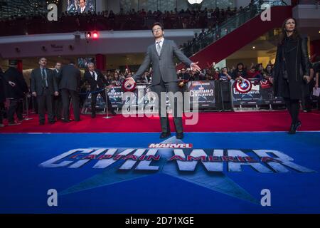 Robert Downey Jr attending the Captain America: Civil War European Premiere held at Vue Westfield in Shepherd's Bush, London. Stock Photo