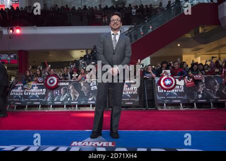 Robert Downey Jr attending the Captain America: Civil War European Premiere held at Vue Westfield in Shepherd's Bush, London.  Stock Photo