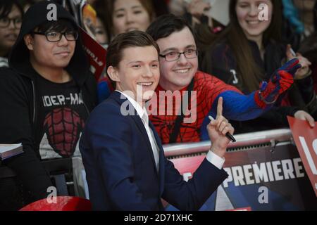 Tom Holland attending the Captain America: Civil War European Premiere held at Vue Westfield in Shepherd's Bush, London.  Stock Photo