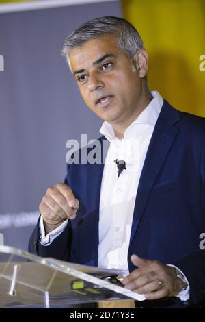 Mayor of London Sadiq Khan delivers a speech outlining the benefits to London of staying in the European Union, at Second Home in east London. Stock Photo